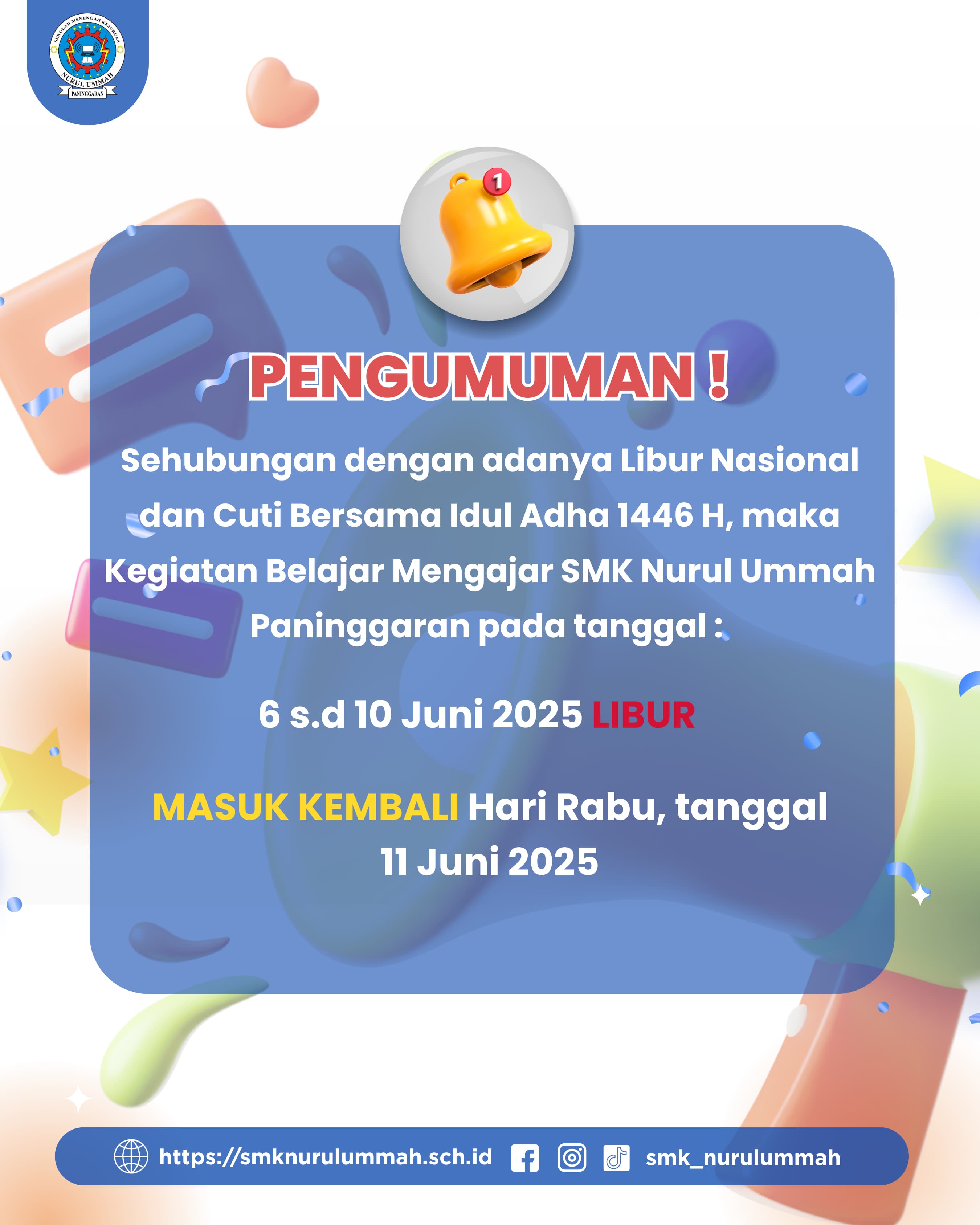 PENGUMUMAN LIBUR DAN MASUK SEKOLAH